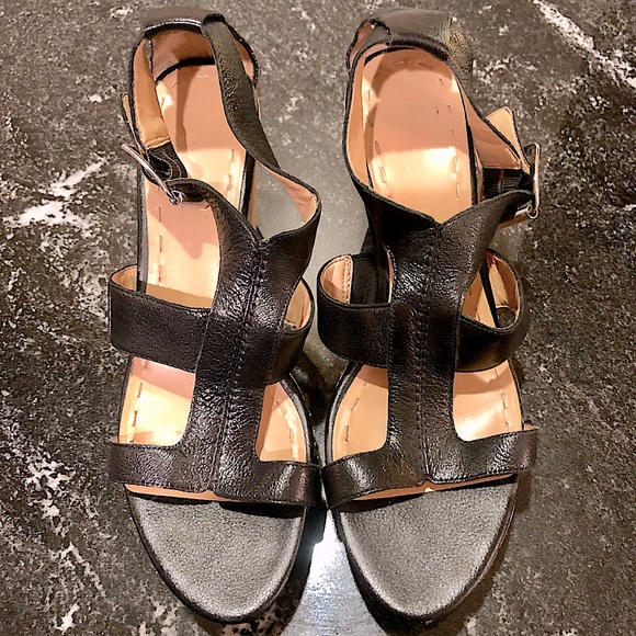 Nine West Black Strap Cork Wedge Sandals - Picture 2 of 10
